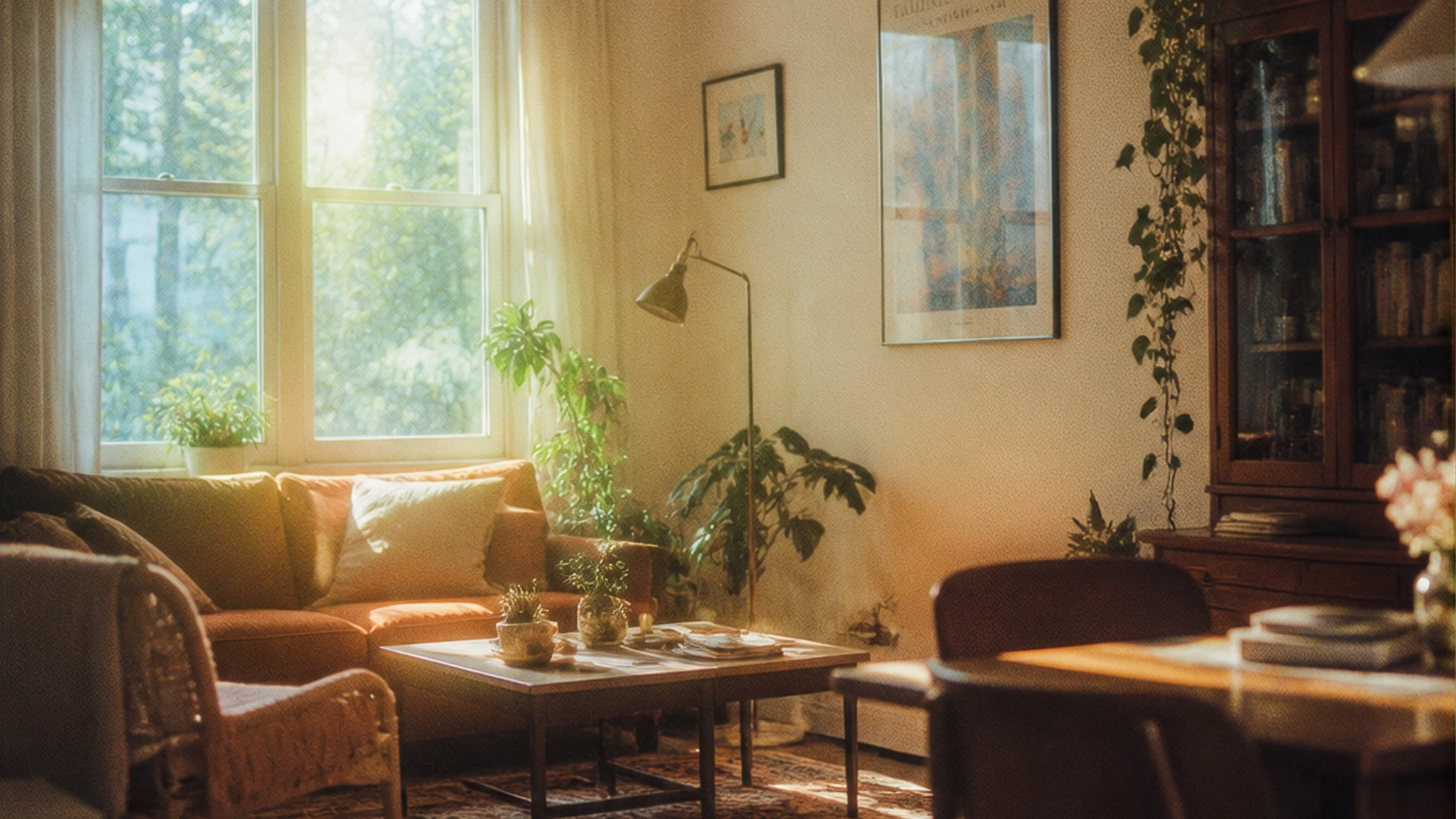 Rincón cálido de una vivienda al atardecer